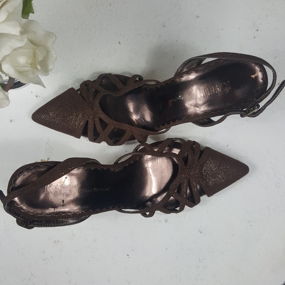 Kathy Van Zeeland Shoes - Kathy Van Zeeland Vintage Y2K Suede Leather Brown Pointed Toe Heels with GLITTER